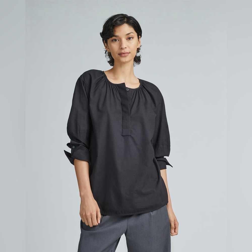 NWT Everlane the silky cotton balloon sleeve top black size 4